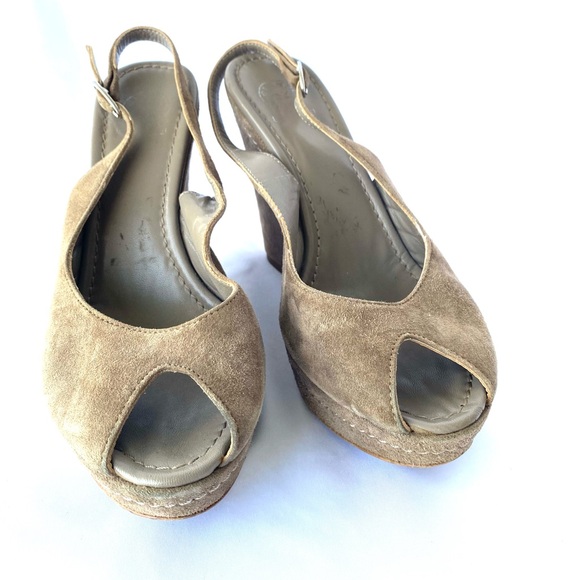 Vintage Davos Gomma Platform Wedge Heels Slingback Peep Toe Taupe Suede - Picture 2 of 10